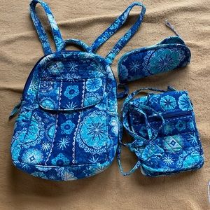 Three piece crossover purse, book bag and sunglasses cover! Blue & tea!